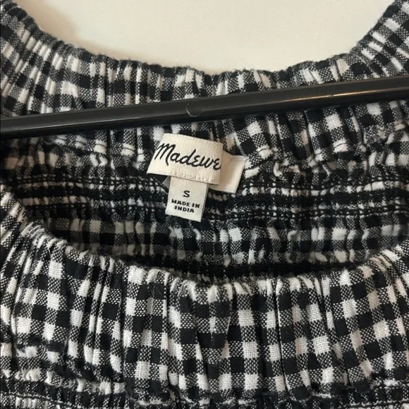 Madewell Black & White Gingham Smocked Puff-Sleeve Dress - Picture 2 of 2